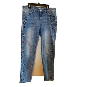 INC Denim Jeans With Graphic Going Down The Side Of The Leg. Sz.8
